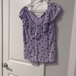 LOFT Lavender Floral Ruffle Blouse